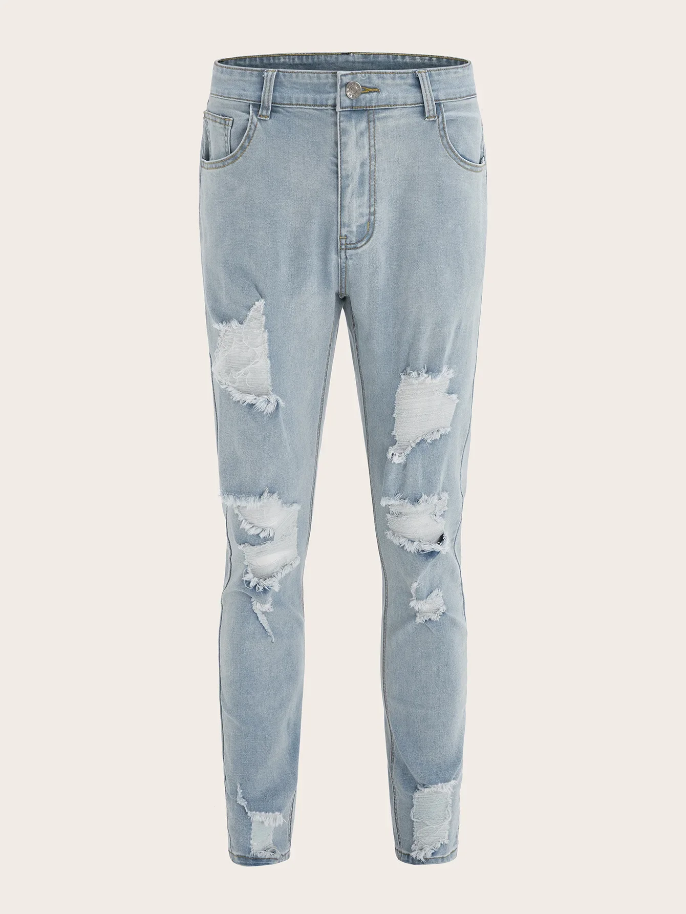 Punk Street Ripped Skinny Jeans Men Vintage Wash Solid Denim Trouser Mens Casual Slim Fit Pencil Denim Holes out Pants 2024 - Image 6