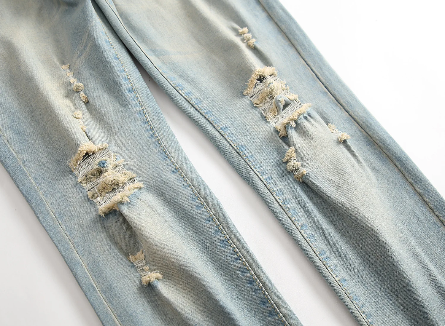 Punk Street Style Ripped Skinny Jeans Men Vintage Wash Solid Denim Trouser Mens Casual Slim Fit Pencil Denim Holes Pants 2024 - Image 13