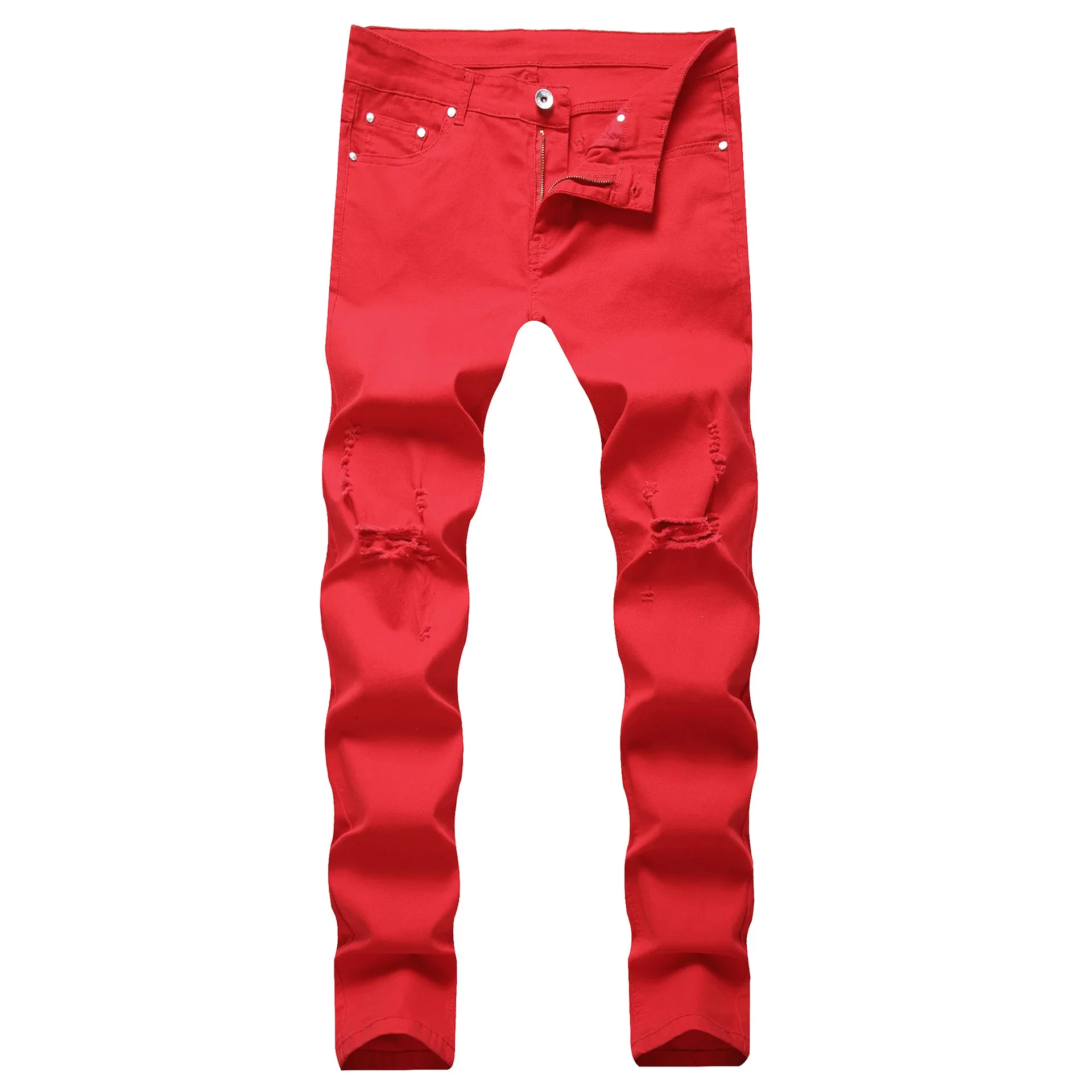 Punk Street Style Ripped Skinny Jeans Men Vintage Wash Solid Denim Trouser Mens Casual Slim Fit Pencil Denim Holes Pants 2024 - Image 18