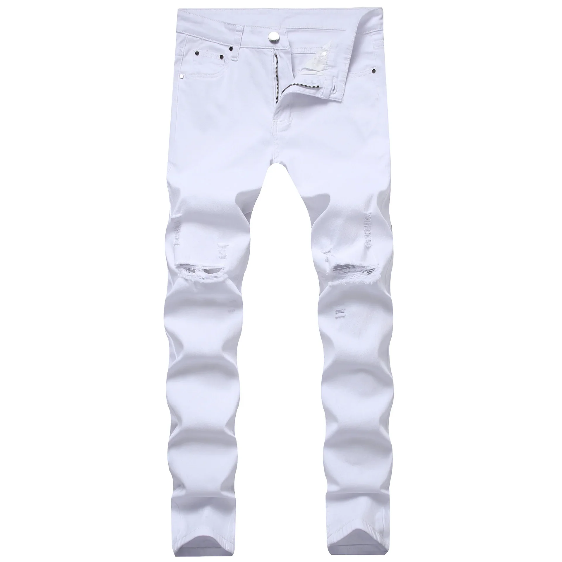 Punk Street Style Ripped Skinny Jeans Men Vintage Wash Solid Denim Trouser Mens Casual Slim Fit Pencil Denim Holes Pants 2024 - Image 20