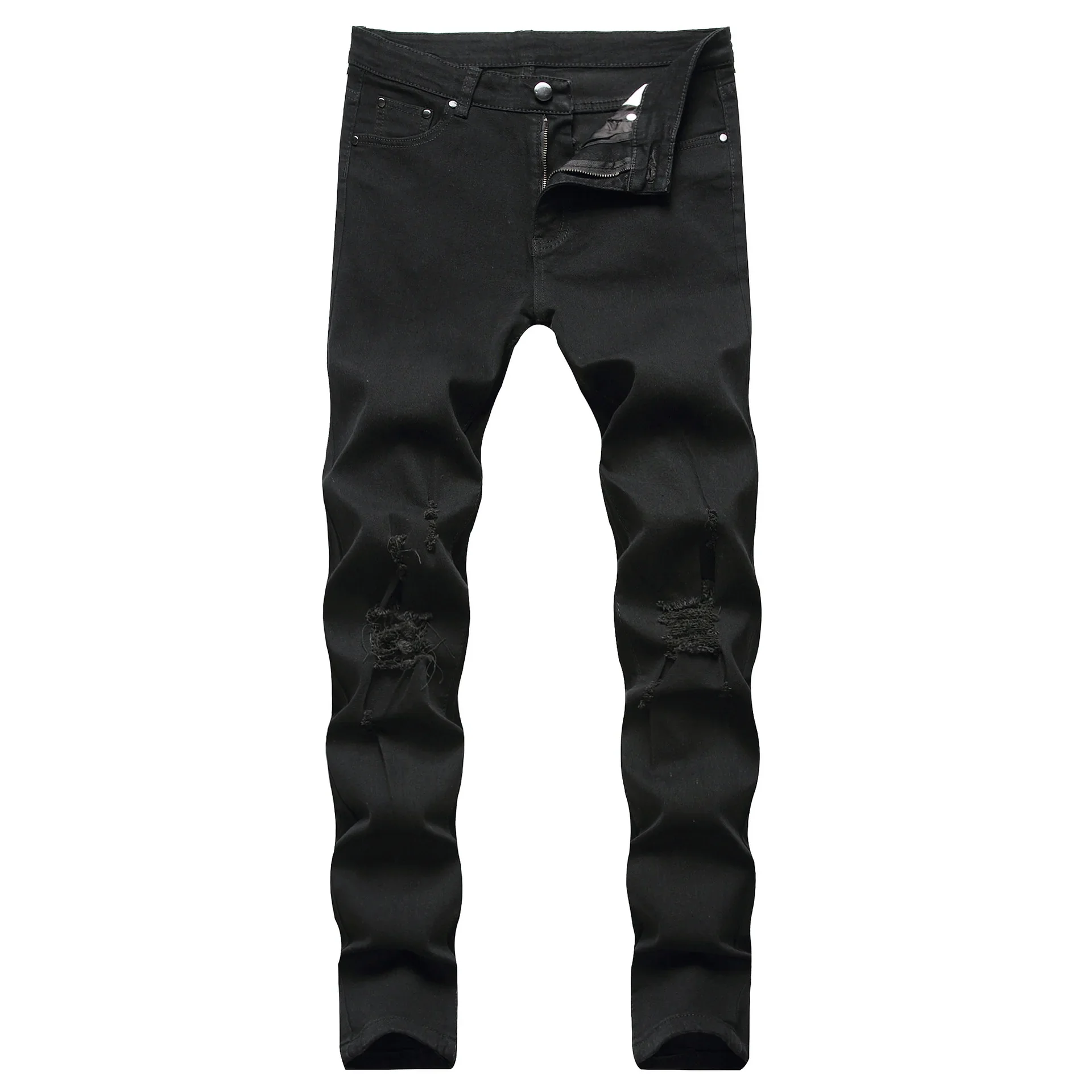 Punk Street Style Ripped Skinny Jeans Men Vintage Wash Solid Denim Trouser Mens Casual Slim Fit Pencil Denim Holes Pants 2024 - Image 29