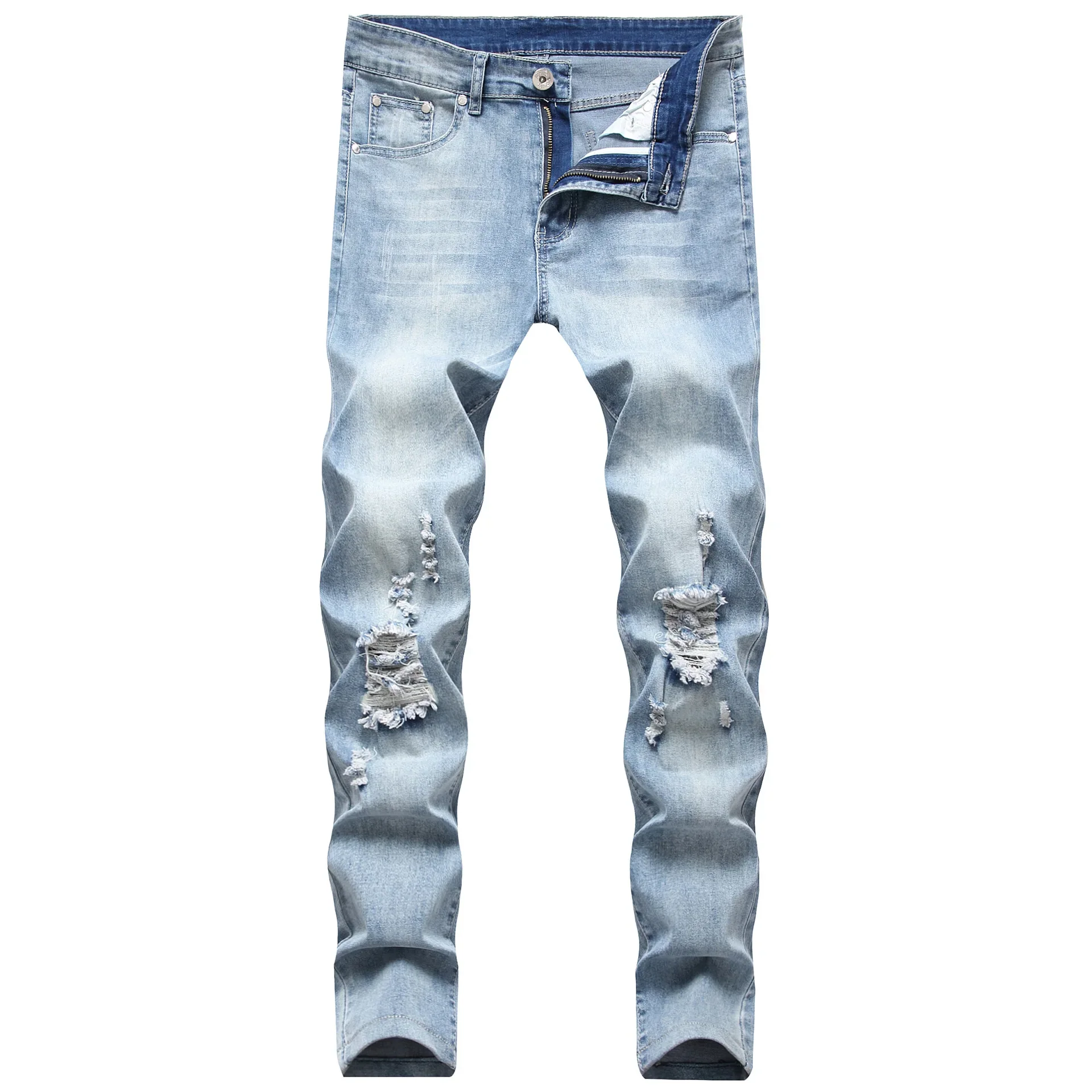 Punk Street Style Ripped Skinny Jeans Men Vintage Wash Solid Denim Trouser Mens Casual Slim Fit Pencil Denim Holes Pants 2024 - Image 38