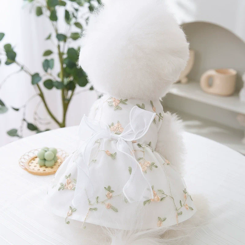 Puppy Dog Spring and Summer Breathable Lace Ribbon Floral Double-Layer Princess Dress Cat Teddy Small and Medium-Sized Dogs Pet Clothes - Image 2