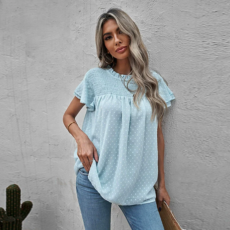 Pure Color Fashion Loose round Neck Pullover Top Short Sleeve - Image 11