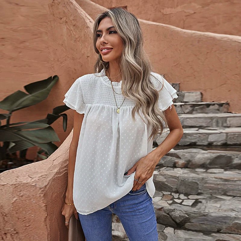 Pure Color Fashion Loose round Neck Pullover Top Short Sleeve - Image 12