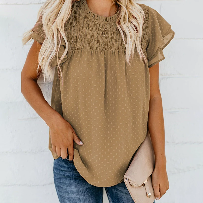 Pure Color Fashion Loose round Neck Pullover Top Short Sleeve - Image 14