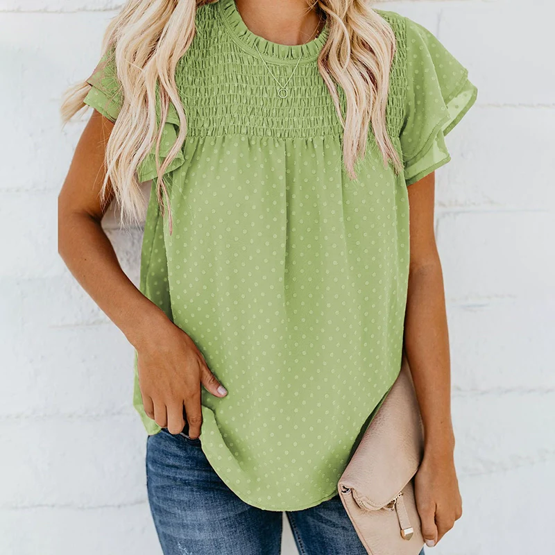 Pure Color Fashion Loose round Neck Pullover Top Short Sleeve - Image 15