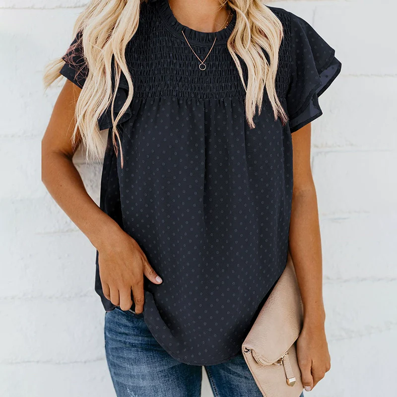 Pure Color Fashion Loose round Neck Pullover Top Short Sleeve - Image 16