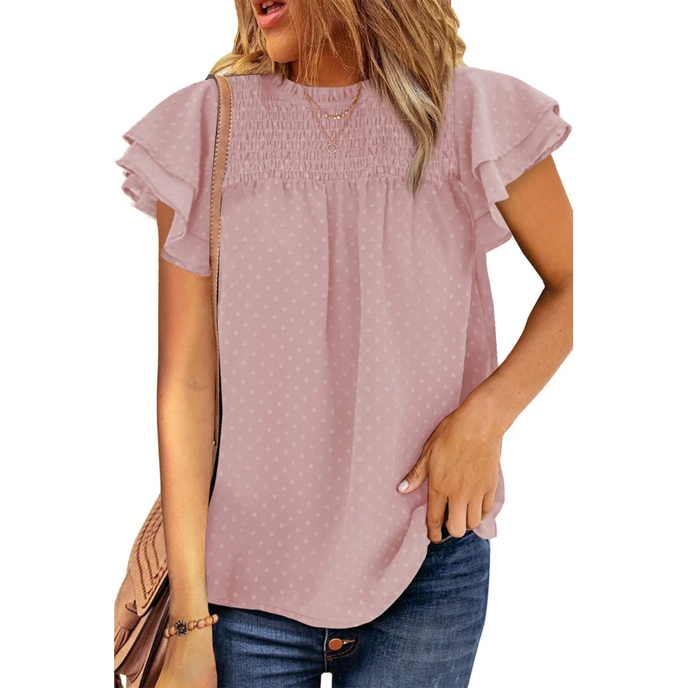 Pure Color Fashion Loose round Neck Pullover Top Short Sleeve - Image 18