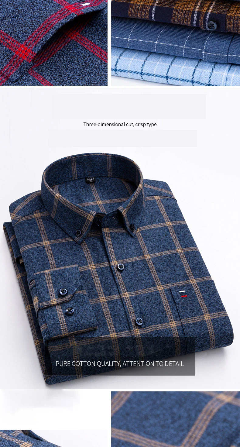 Pure Cotton Men's Plaid Shirt Long Sleeve Regular Fit Men Casual Oversized Shirt Leisure Autumn Male Blouse New Plus Size - Image 11