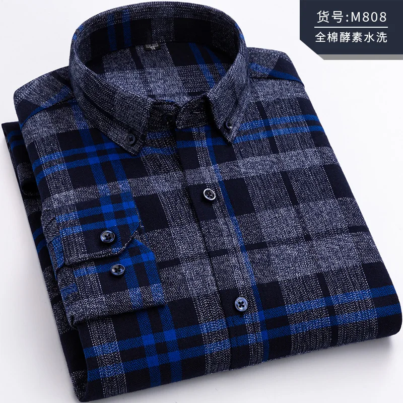 Pure Cotton Men's Plaid Shirt Long Sleeve Regular Fit Men Casual Oversized Shirt Leisure Autumn Male Blouse New Plus Size - Image 16