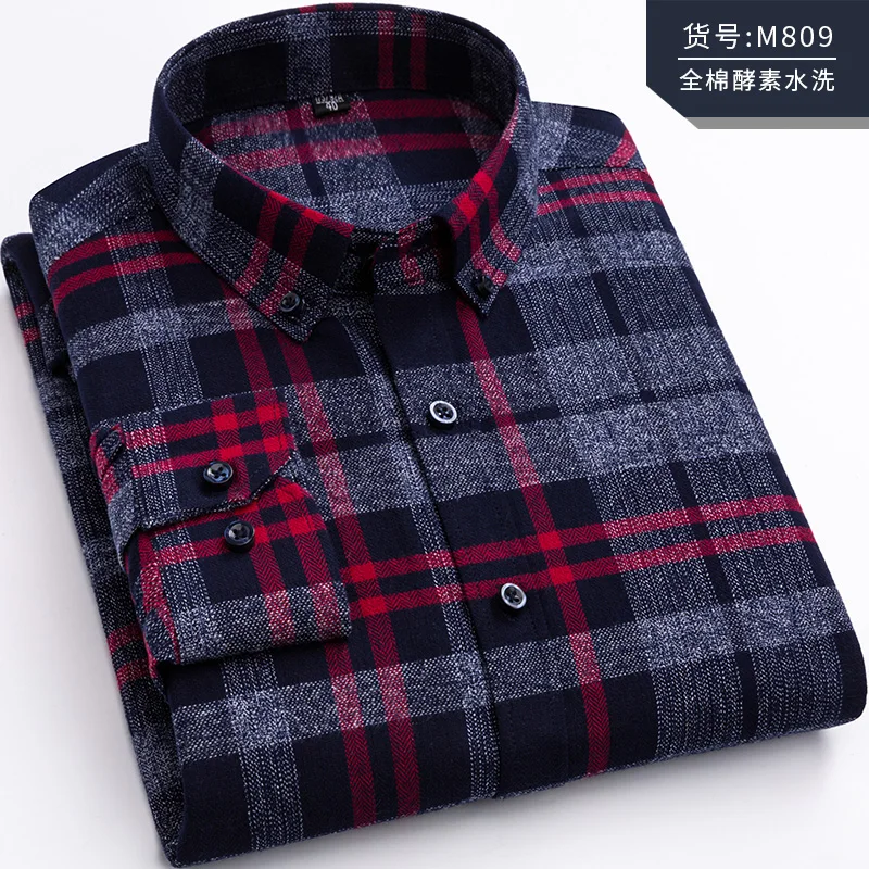 Pure Cotton Men's Plaid Shirt Long Sleeve Regular Fit Men Casual Oversized Shirt Leisure Autumn Male Blouse New Plus Size - Image 17
