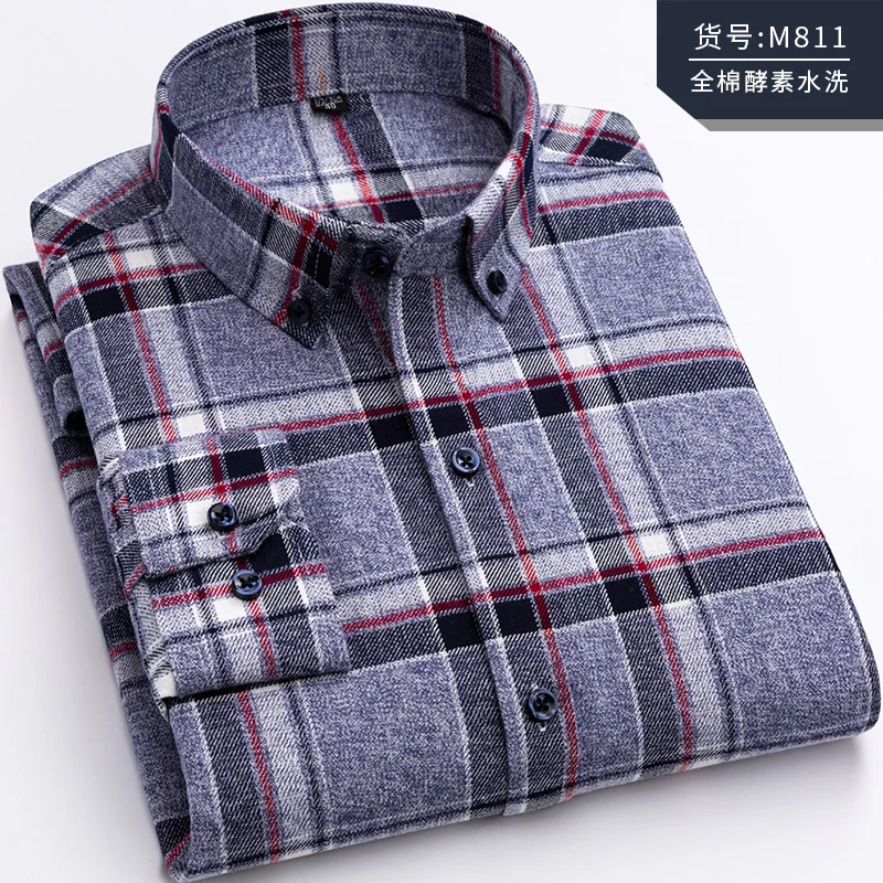 Pure Cotton Men's Plaid Shirt Long Sleeve Regular Fit Men Casual Oversized Shirt Leisure Autumn Male Blouse New Plus Size - Image 18