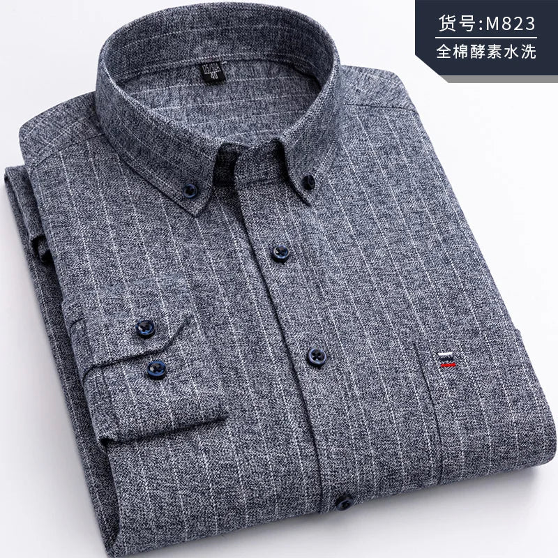 Pure Cotton Men's Plaid Shirt Long Sleeve Regular Fit Men Casual Oversized Shirt Leisure Autumn Male Blouse New Plus Size - Image 19