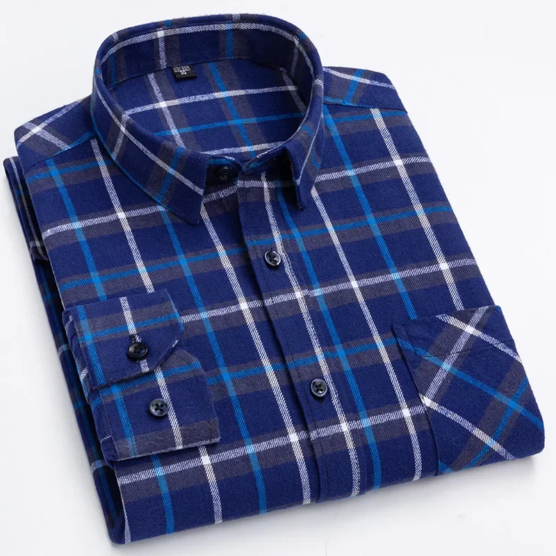 Pure Cotton Men's Plaid Shirt Long Sleeve Regular Fit Men Casual Oversized Shirt Leisure Autumn Male Blouse New Plus Size - Image 23