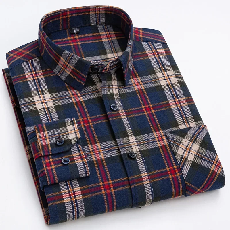 Pure Cotton Men's Plaid Shirt Long Sleeve Regular Fit Men Casual Oversized Shirt Leisure Autumn Male Blouse New Plus Size - Image 24