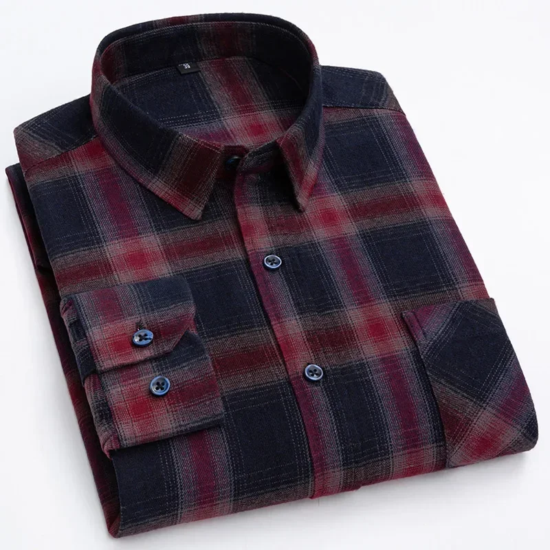 Pure Cotton Men's Plaid Shirt Long Sleeve Regular Fit Men Casual Oversized Shirt Leisure Autumn Male Blouse New Plus Size - Image 26