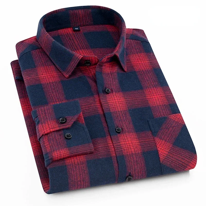 Pure Cotton Men's Plaid Shirt Long Sleeve Regular Fit Men Casual Oversized Shirt Leisure Autumn Male Blouse New Plus Size - Image 27