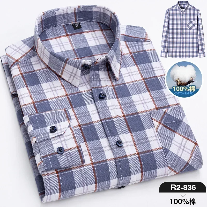 Pure Cotton Men's Plaid Shirt Long Sleeve Regular Fit Men Casual Oversized Shirt Leisure Autumn Male Blouse New Plus Size - Image 28