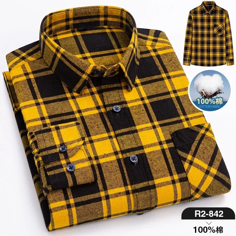 Pure Cotton Men's Plaid Shirt Long Sleeve Regular Fit Men Casual Oversized Shirt Leisure Autumn Male Blouse New Plus Size - Image 29