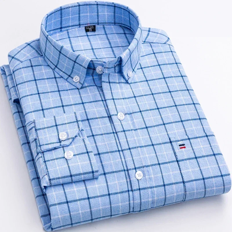 Pure Cotton Men's Plaid Shirt Long Sleeve Regular Fit Men Casual Oversized Shirt Leisure Autumn Male Blouse New Plus Size - Image 31