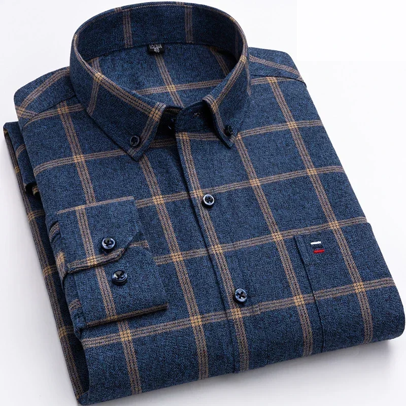 Pure Cotton Men's Plaid Shirt Long Sleeve Regular Fit Men Casual Oversized Shirt Leisure Autumn Male Blouse New Plus Size - Image 33