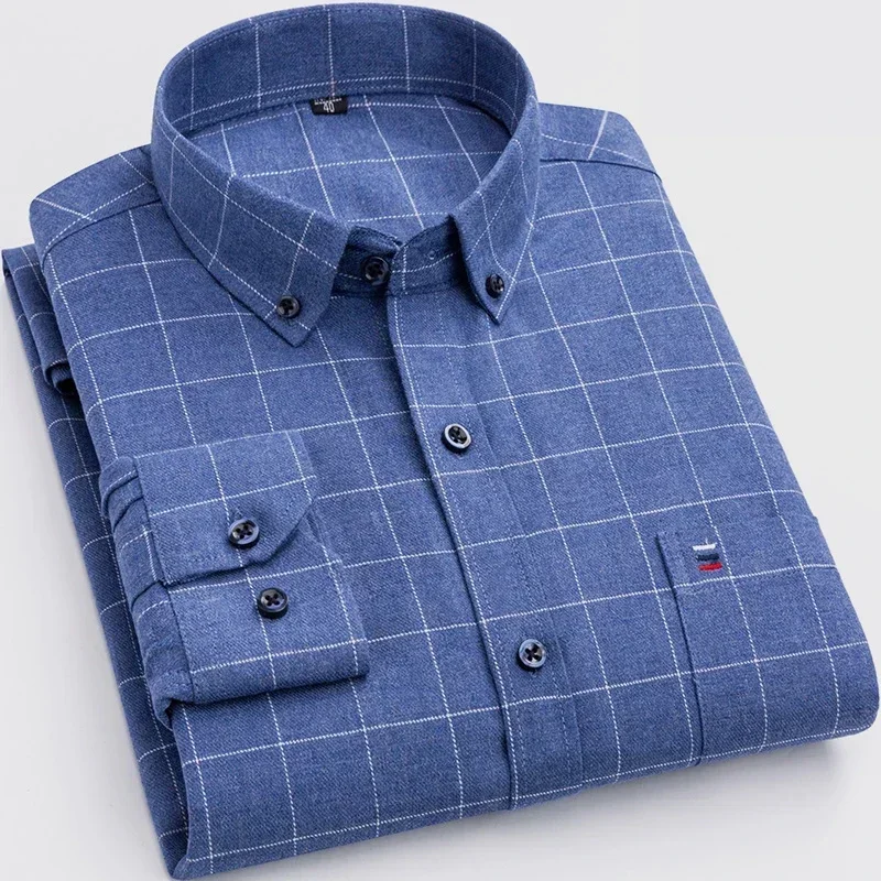 Pure Cotton Men's Plaid Shirt Long Sleeve Regular Fit Men Casual Oversized Shirt Leisure Autumn Male Blouse New Plus Size - Image 35