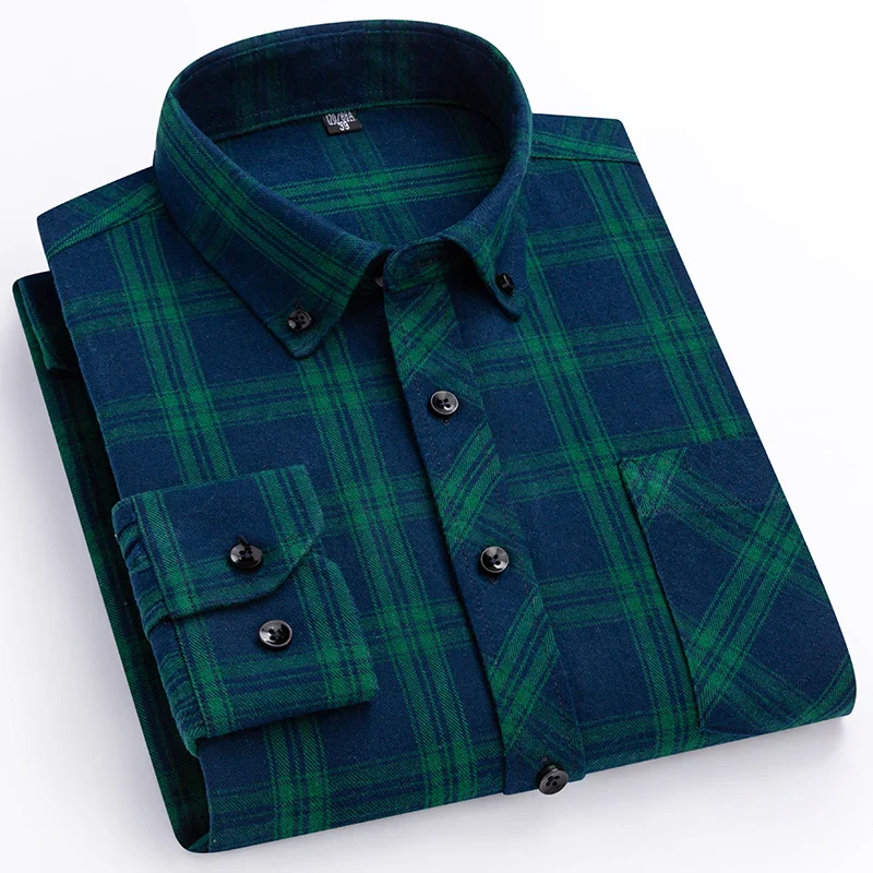 Pure Cotton Men's Plaid Shirt Long Sleeve Regular Fit Men Casual Oversized Shirt Leisure Autumn Male Blouse New Plus Size - Image 36
