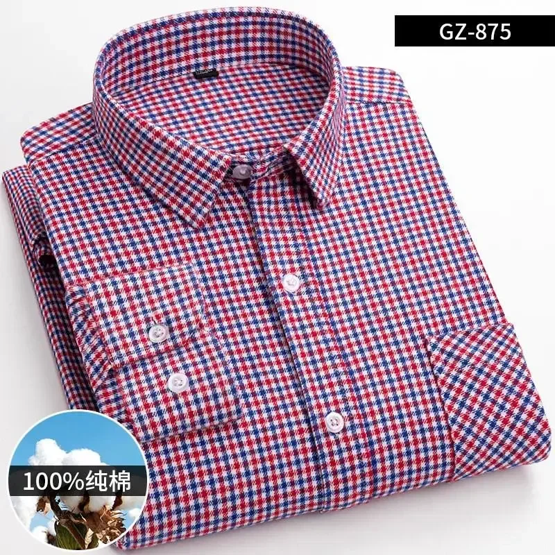 Pure Cotton Men's Plaid Shirt Long Sleeve Regular Fit Men Casual Oversized Shirt Leisure Autumn Male Blouse New Plus Size - Image 37