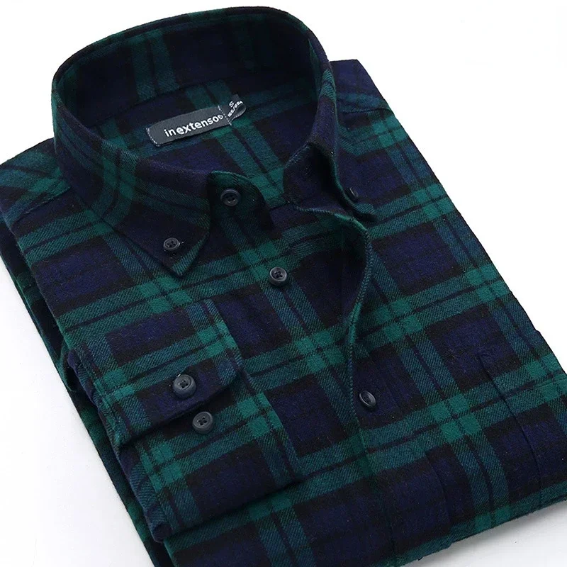 Pure Cotton Men's Plaid Shirt Long Sleeve Regular Fit Men Casual Oversized Shirt Leisure Autumn Male Blouse New Plus Size - Image 38