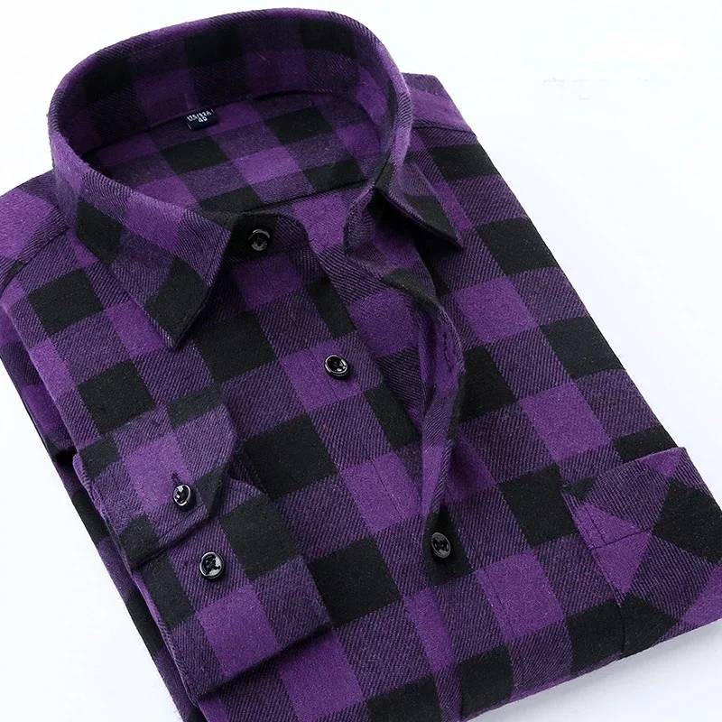 Pure Cotton Men's Plaid Shirt Long Sleeve Regular Fit Men Casual Oversized Shirt Leisure Autumn Male Blouse New Plus Size - Image 39