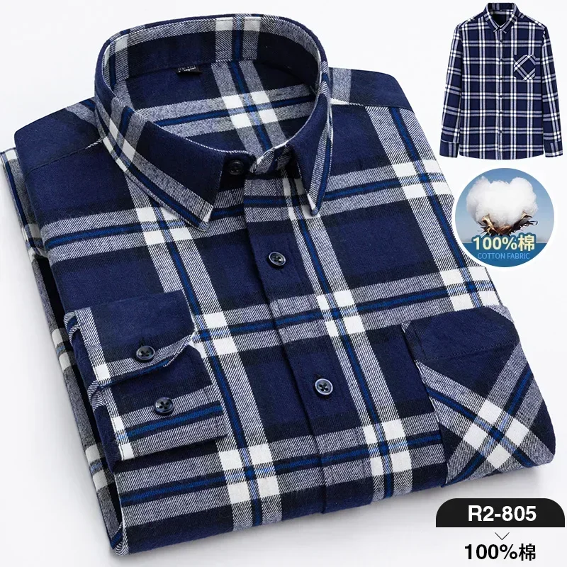 Pure Cotton Men's Plaid Shirt Long Sleeve Regular Fit Men Casual Oversized Shirt Leisure Autumn Male Blouse New Plus Size - Image 40
