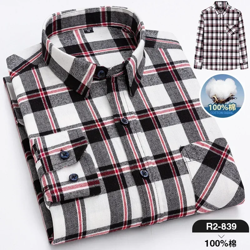 Pure Cotton Men's Plaid Shirt Long Sleeve Regular Fit Men Casual Oversized Shirt Leisure Autumn Male Blouse New Plus Size - Image 41