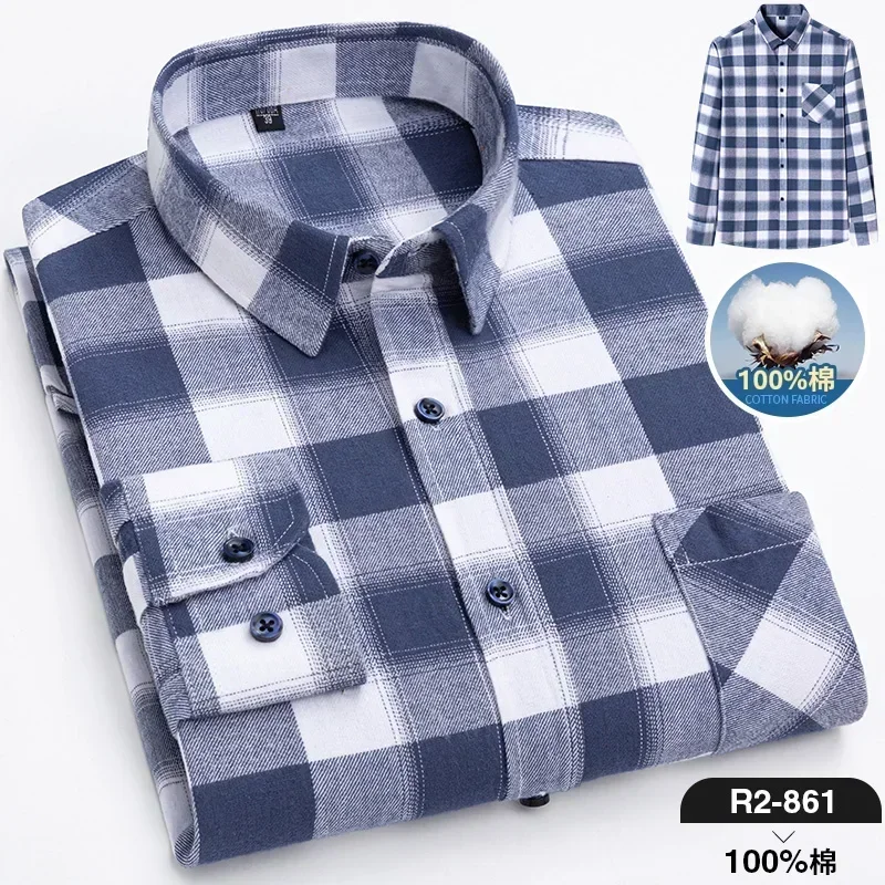 Pure Cotton Men's Plaid Shirt Long Sleeve Regular Fit Men Casual Oversized Shirt Leisure Autumn Male Blouse New Plus Size - Image 43