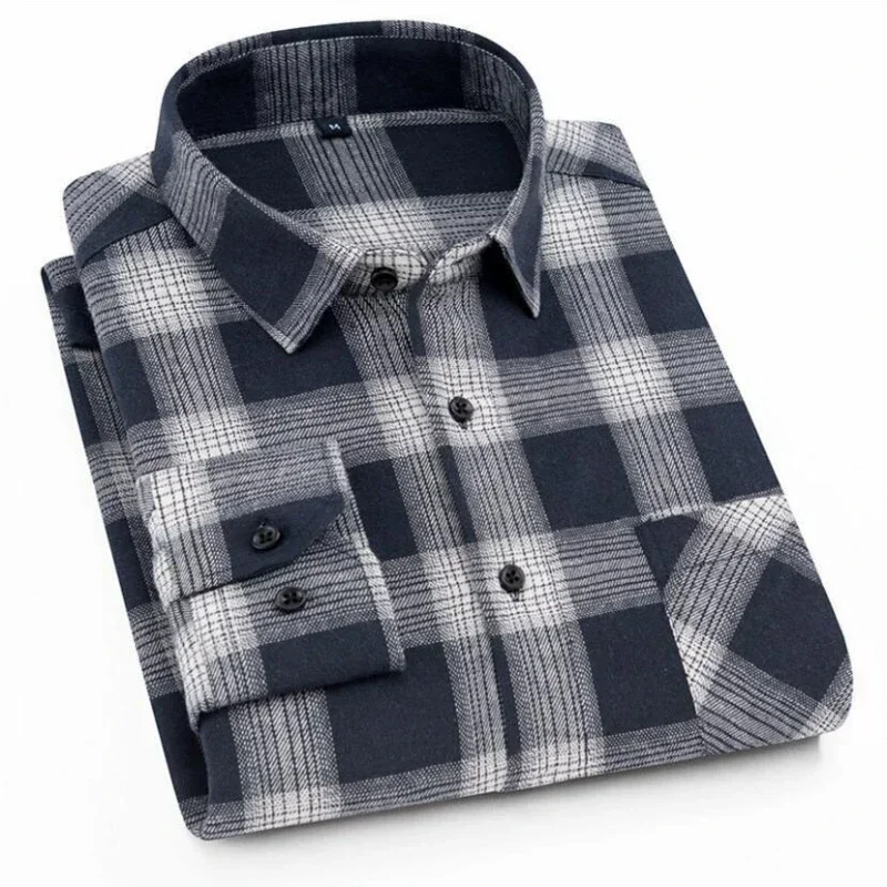 Pure Cotton Men's Plaid Shirt Long Sleeve Regular Fit Men Casual Oversized Shirt Leisure Autumn Male Blouse New Plus Size - Image 44