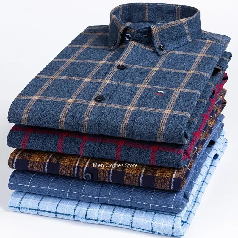 Pure Cotton Men's Plaid Shirt Long Sleeve Regular Fit Men Casual Oversized Shirt Leisure Autumn Male Blouse New Plus Size - Image 6