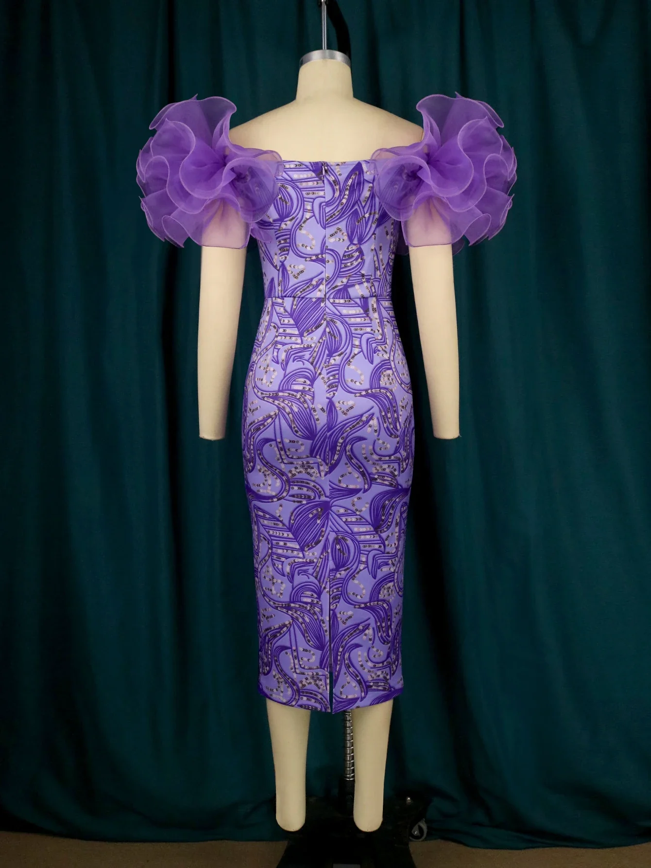 Purple Print Midi Dresses for Women Flower Short Sleeve Floral African Gowns Bodycon Evening Cocktail Event Party Outfits 4XL - Image 4