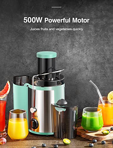 Qcen Juicer Machine, 500W Centrifugal Juicer Extractor with Wide Mouth 3” Feed Chute for Fruit Vegetable, Easy to Clean, Stainless Steel, BPA-free (Aqua) - Image 5