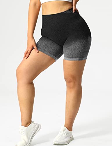 QOQ Women Scrunch Butt Workout Shorts Seamless High Waist Ruched Booty Yoga Biker Shorts Black Grey L - Image 3