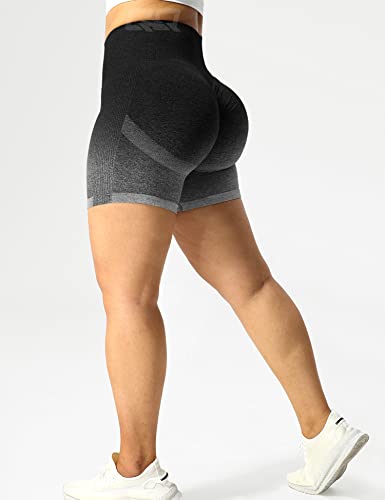 QOQ Women Scrunch Butt Workout Shorts Seamless High Waist Ruched Booty Yoga Biker Shorts Black Grey L - Image 4