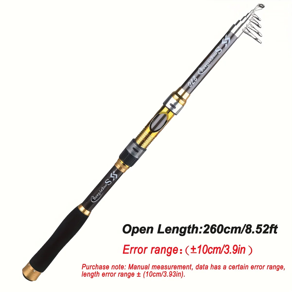 [Quality Construction] Sougayilang Ultralight Carbon Fiber Spinning Fishing Rod - Portable, Medium Action, 6.72-9.84ft Extendable Length, Black & Golden with Comfort Grip Handle - Ideal for All Anglers - Image 11