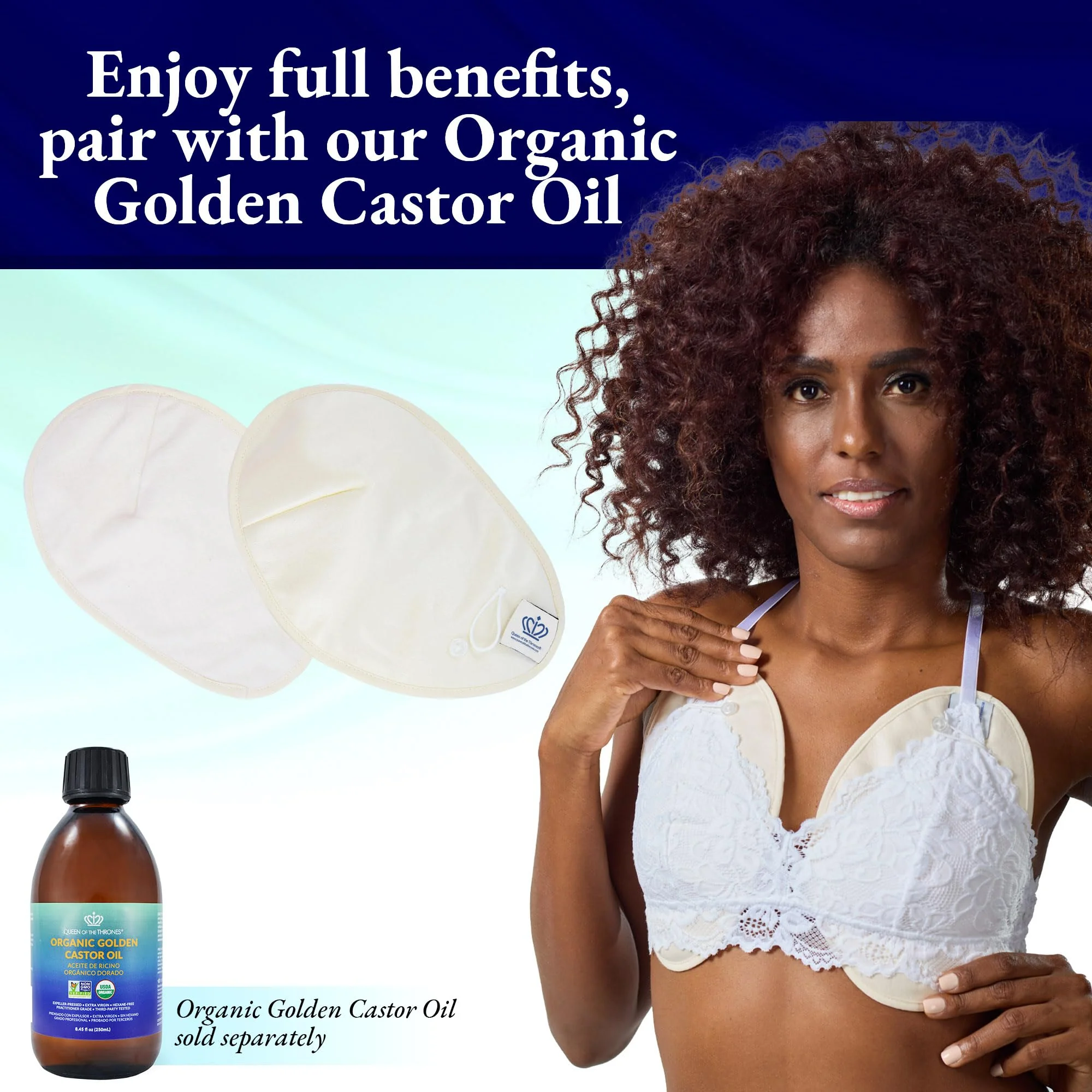 QUEEN OF THE THRONES Castor Oil Pack for Chest (Small) - Heatless, Less-Mess, Reusable - Organic Cotton Flannel, Comfort Fit, Soft Straps & Naturopathic Doctor Designed (Castor Oil Sold Separately) - Image 5