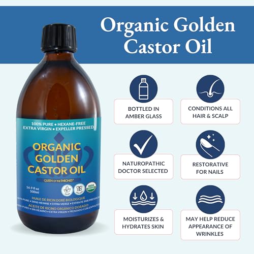 QUEEN OF THE THRONES Organic Golden Castor Oil - 500mL (16.9oz) | 100% Pure & Expeller Pressed for Hair, Skin & Digestion | Hexane Free | USDA Certified - Image 8