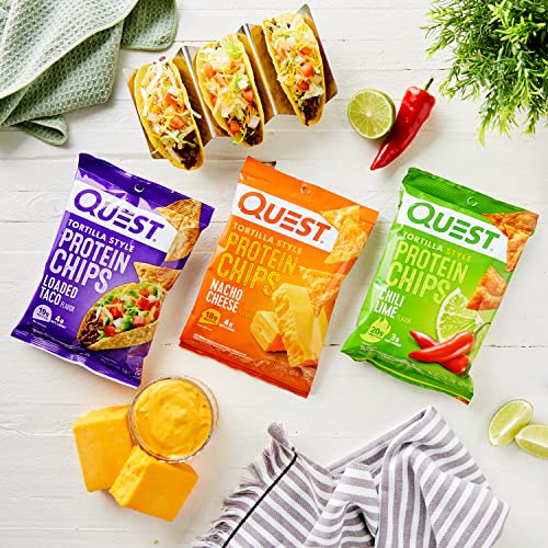 Quest Nutrition Tortilla Style Protein Chips Variety Pack, Chili Lime, Nacho Cheese, Loaded Taco, 1.1 Ounce (Pack of 12) - Image 9