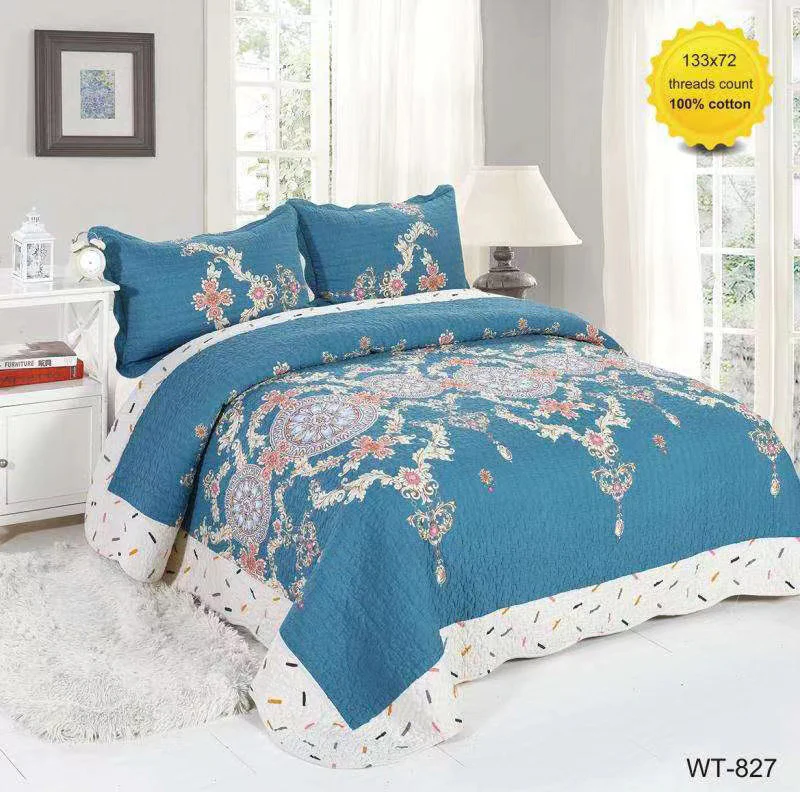 Quilting Queen Geometric Design Reversible Cotton 3 Pieces Bedsheet Comforter Set Bedding - Image 11