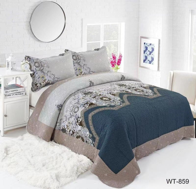 Quilting Queen Geometric Design Reversible Cotton 3 Pieces Bedsheet Comforter Set Bedding - Image 6