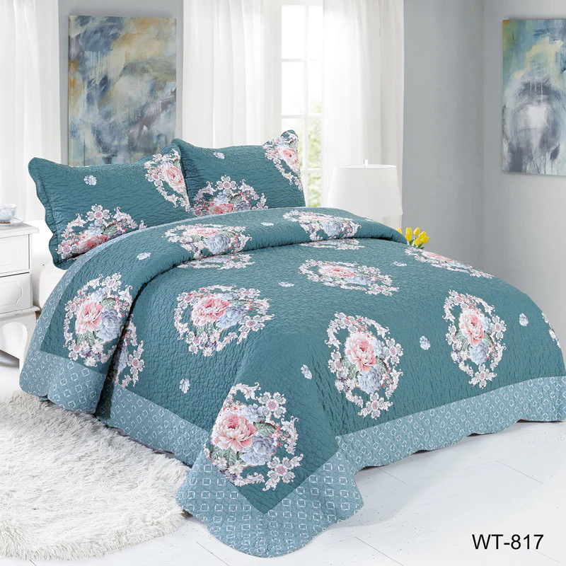 Quilting Queen Geometric Design Reversible Cotton 3 Pieces Bedsheet Comforter Set Bedding - Image 8