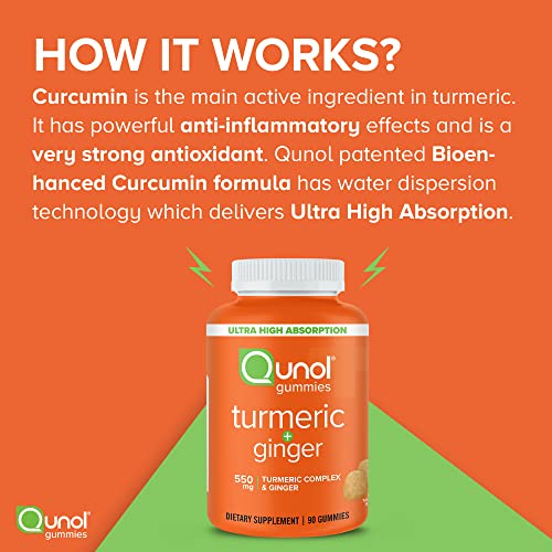 Qunol Turmeric and Ginger Gummies, Gummy with 500mg Turmeric + 50mg Ginger, Joint Support Supplement, Ultra High Absorption Tumeric and Ginger, Vegan, Gluten Free, 90ct Gummies - Image 7