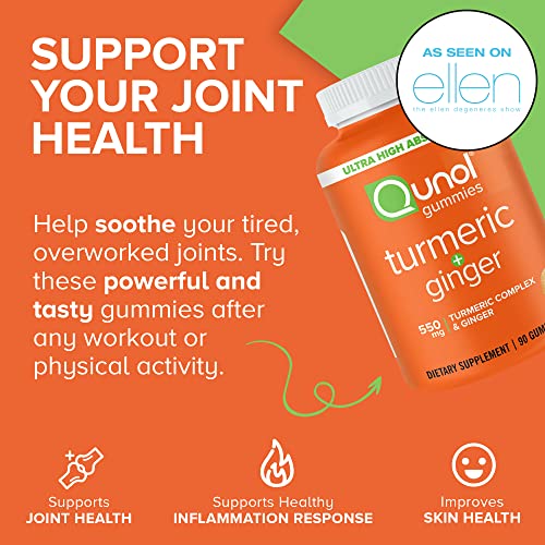 Qunol Turmeric and Ginger Gummies, Gummy with 500mg Turmeric + 50mg Ginger, Joint Support Supplement, Ultra High Absorption Tumeric and Ginger, Vegan, Gluten Free, 90ct Gummies - Image 8