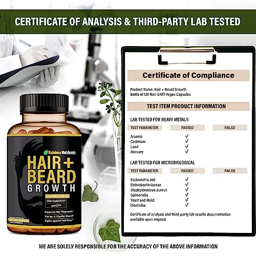 Rainbow Nutrients, LLC Hair + Beard Growth Vitamins for Men | Biotin 10,000mcg, Patented OptiMSM®, goMCT®, Saw Palmetto, Collagen | 60 Day Supply | Naturally Regrow Stronger, Thicker, Healthier Hair - Image 3
